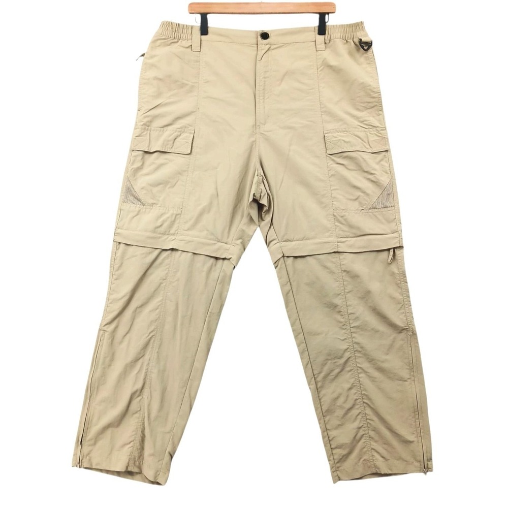 Reel Legends Convertible Cargo Pants Mens XL Beige Nylon Zip Off Fishing Outdoor